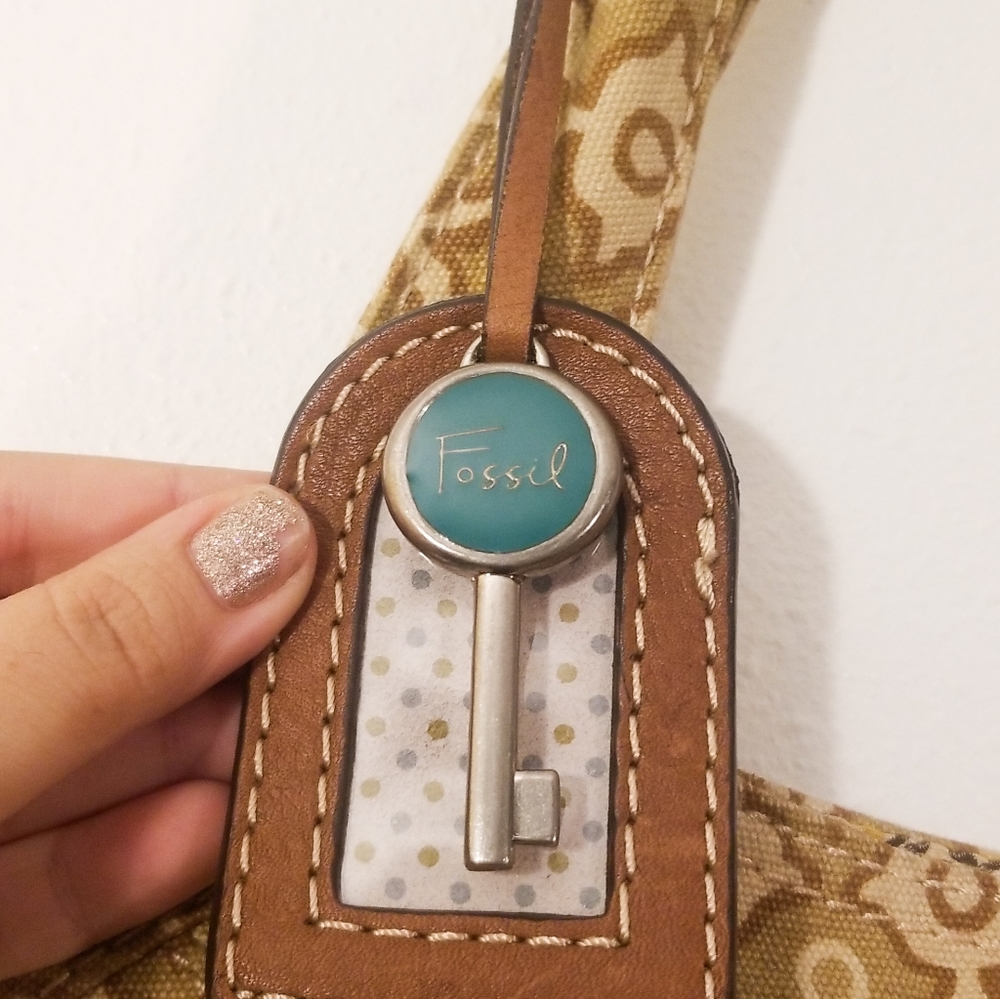 Fossil. Beige Patterned Canvas Style Shoulder Bag… - image 5